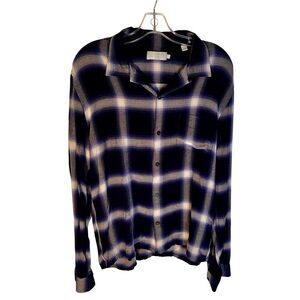 Vince Soft Relaxed Brushed Blue Plaid Button Down Size Medium